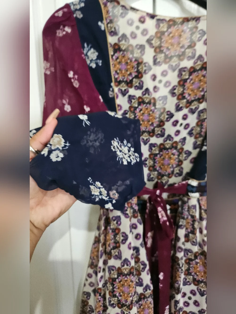 Maeve Anthropologie Dress Women Boho Floral Velvet Trim Tie XS Sheer Sleeve. - Picture 16 of 16